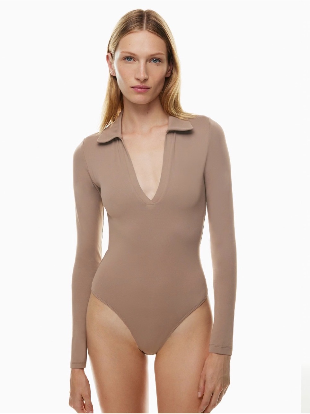 Babaton Long-Sleeve Collared V-Neck Bodysuit from Aritzia